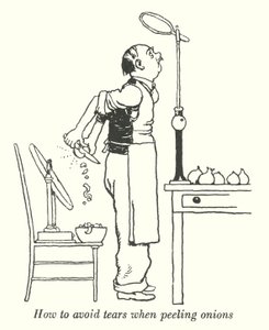 Sådan undgår du tårer, når du skræller løg (litho) af William Heath Robinson