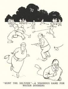 "Hunt the Seltzer", et energisk spil for vandspånere (litho) af William Heath Robinson