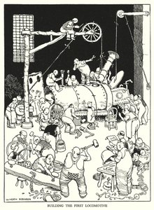 Illustration til Railway Ribaldry af W Heath Robinson (litho) af William Heath Robinson