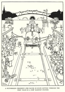 Illustration til Railway Ribaldry af W Heath Robinson (litho) af William Heath Robinson