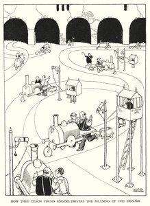 Illustration til Railway Ribaldry af W Heath Robinson (litho) af William Heath Robinson