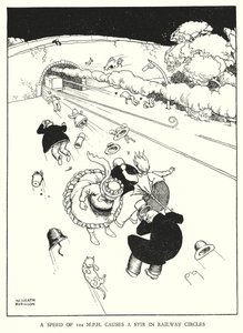 Illustration til Railway Ribaldry af W Heath Robinson (litho) af William Heath Robinson
