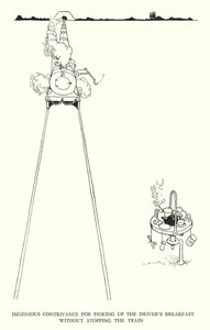 Illustration til Railway Ribaldry af W Heath Robinson (litho) af William Heath Robinson