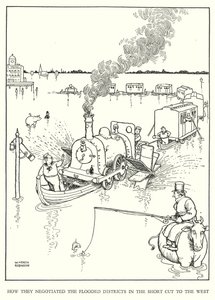 Illustration til Railway Ribaldry af W Heath Robinson (litho) af William Heath Robinson