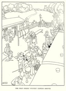 Illustration til Railway Ribaldry af W Heath Robinson (litho) af William Heath Robinson