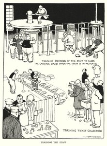 Illustration til Railway Ribaldry af W Heath Robinson (litho) af William Heath Robinson