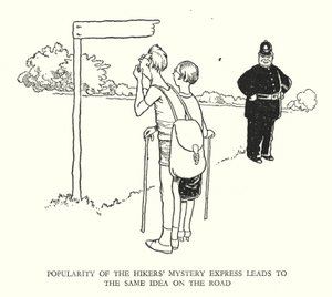 Illustration til Railway Ribaldry af W Heath Robinson (litho) af William Heath Robinson