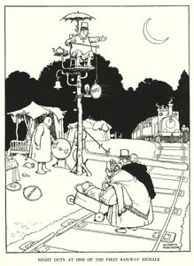 Illustration til Railway Ribaldry af W Heath Robinson (litho) af William Heath Robinson