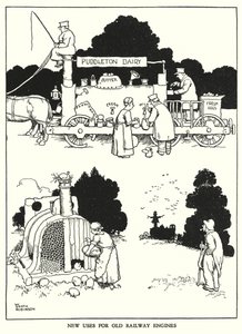 Illustration til Railway Ribaldry af W Heath Robinson (litho) af William Heath Robinson