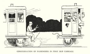 Illustration til Railway Ribaldry af W Heath Robinson (litho) af William Heath Robinson