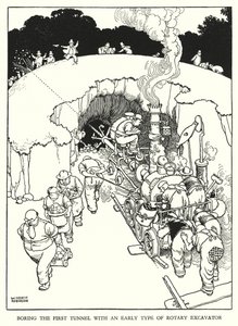 Illustration til Railway Ribaldry af W Heath Robinson (litho) af William Heath Robinson