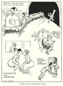 Illustration til Railway Ribaldry af W Heath Robinson (litho) af William Heath Robinson