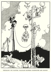 Illustration til Railway Ribaldry af W Heath Robinson (litho) af William Heath Robinson