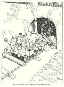 Illustration til Railway Ribaldry af W Heath Robinson (litho) af William Heath Robinson