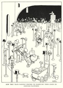 Illustration til Railway Ribaldry af W Heath Robinson (litho) af William Heath Robinson