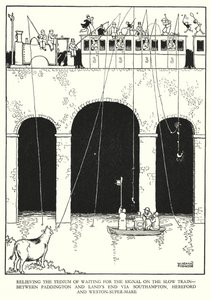 Illustration til Railway Ribaldry af W Heath Robinson (litho) af William Heath Robinson