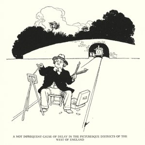 Illustration til Railway Ribaldry af W Heath Robinson (litho) af William Heath Robinson