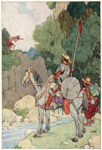 Illustration til Don Quixotes eventyr (farve litho) af William Heath Robinson