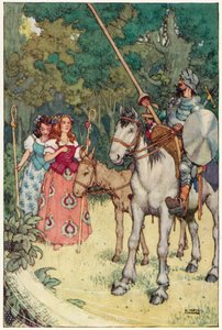 Illustration til Don Quixotes eventyr (farve litho) af William Heath Robinson