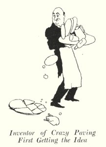 Opfinder af Crazy Paving får først ideen (litho) af William Heath Robinson