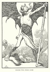 Lucifer vil bryde løs (litho) af William Heath Robinson