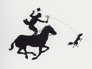 Mand på hest og slynge ræv (litho) af William Heath Robinson
