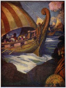 Mange var heltene, der sejlede væk fra Grækenland (farve litho) af William Heath Robinson