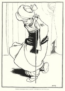 Mesrour skyndte sig tilbage for at rapportere resultatet af sine forespørgsler (gravering) af William Heath Robinson