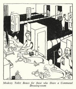 Modesty toiletbokse til dem, der deler et fælles omklædningsrum (litho) af William Heath Robinson
