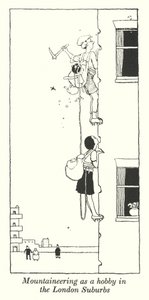 Bjergbestigning som hobby i Londons forstæder (litho) af William Heath Robinson
