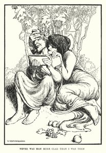 Aldrig var mennesket mere glad, end jeg var dengang (litho) af William Heath Robinson