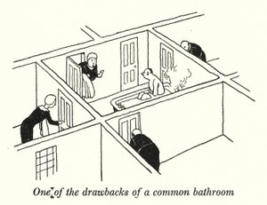 En af ulemperne ved et fælles badeværelse (litho) af William Heath Robinson
