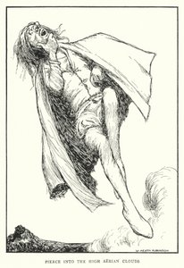 Gennembore ind i de høje luftskyer (litho) af William Heath Robinson