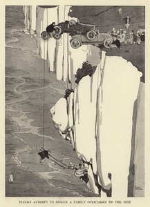 Flot forsøg på at redde en familie, der blev overhalet af tidevandet af William Heath Robinson
