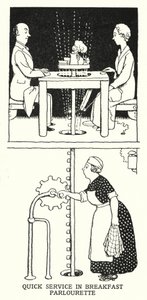 Hurtig service i morgenmadssalonen (litho) af William Heath Robinson