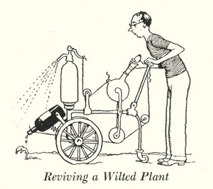 Genoplivning af en visnet plante (litho) af William Heath Robinson