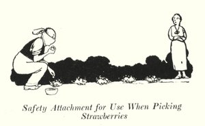 Sikkerhedstilbehør til brug ved plukning af jordbær (litho) af William Heath Robinson