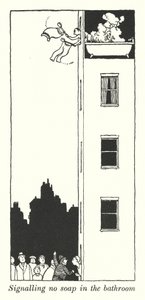 Signalerer ingen sæbe på badeværelset (litho) af William Heath Robinson
