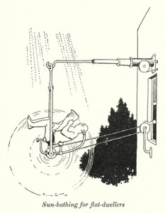 Solbadning for lejlighedsboere (litho) af William Heath Robinson
