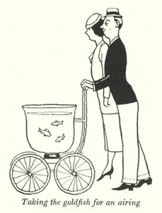 Tager guldfisken med til luftning (litho) af William Heath Robinson