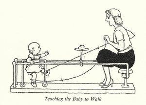Lære babyen at gå (Litho) af William Heath Robinson