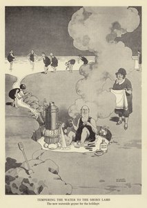 Temperer vandet til det klippede lam, den nye gejser ved vandet til ferien af William Heath Robinson
