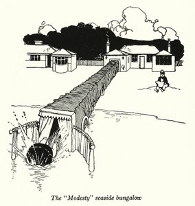 Bungalowen "Modesty" ved havet (litho) af William Heath Robinson