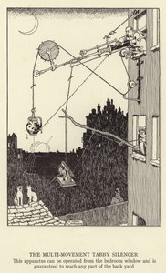 Tabby lyddæmperen med flere bevægelser, dette apparat kan betjenes fra soveværelsesvinduet og kan med garanti nå alle dele af baghaven af William Heath Robinson