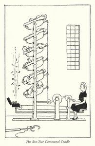 Seks-lags fælles vugge (litho) af William Heath Robinson