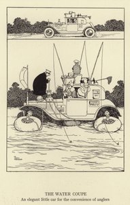 Water Coupe, en elegant lille bil til bekvemmelighed for lystfiskere af William Heath Robinson
