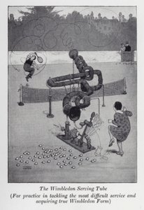 Wimbledon Serving Tube, til øvelse i at tackle den sværeste service og erhverve ægte Wimbledon Form (litho) af William Heath Robinson