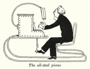 Klaveret i helt stål (litho) af William Heath Robinson