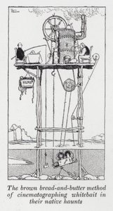 Den brune brød-og-smør-metode til at filme hvidbait i deres oprindelige tilholdssteder (litho) af William Heath Robinson