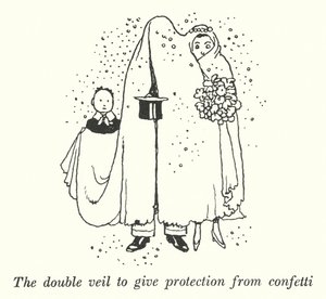 Det dobbelte slør giver beskyttelse mod konfetti (litho) af William Heath Robinson